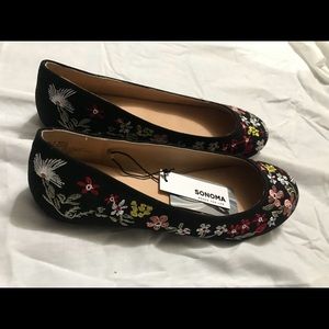 Floral Black Flats
